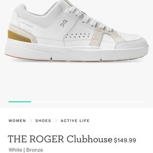 ON The Roger Clubhouse, White/Bronze Sneaker, Size 7.5